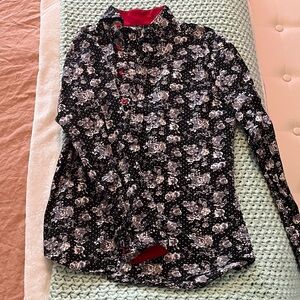 Men’s Floral Black and White Button-Up Shirt